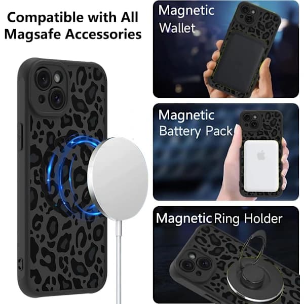 Senaste iPhone 15-telefonfodral [Magnsafe-kompatibel] Sött leopardmönstrat magnetiskt skyddsfodral