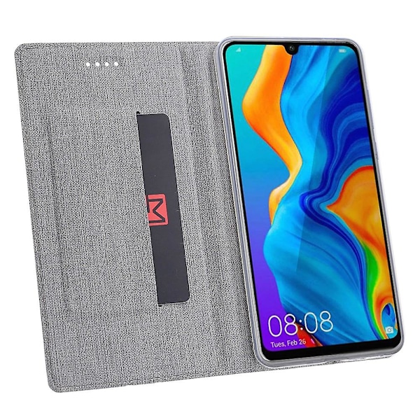 VILI DMX Cross Texture Läderfodral med Stativ för Huawei P30 Lite New Edition/P30 Lite/nova 4e