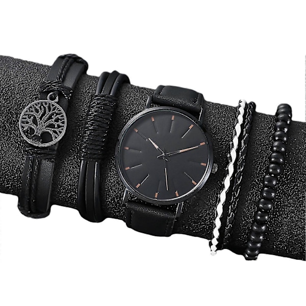 1 Sett Herre Klokke Armbåndsett Justerbar Kunstig Lærreim Nøyaktig Rundt Urskive Forretningsmann Casual Sport Kvarts Armbåndsur Mote Smykker Bursdag