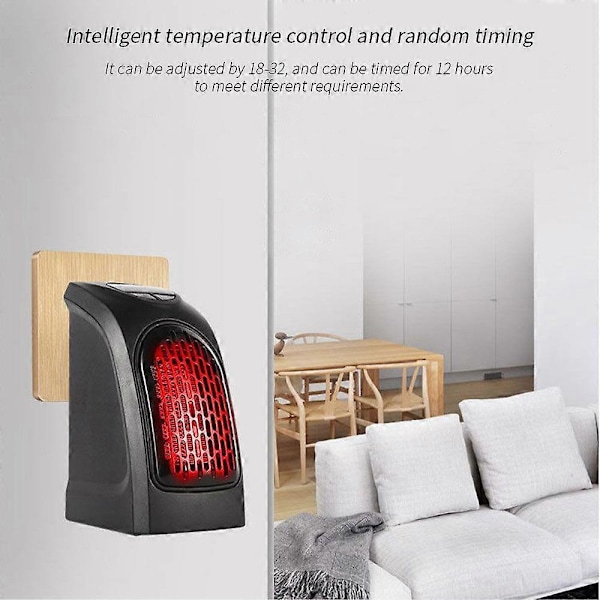 UK/EU-kontaktvarmer med justerbar termostat og 2 timers timer