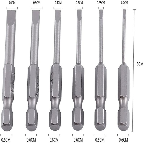 Flat Head Slotted Screwdriver Bits Set Hexagonal Slotted Screwdriver Bits (6 Piece Set, Silver)