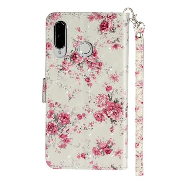 Light Spot Decor Pung Stand Mønster Tryk Læder Cover til Huawei P30 Lite - Blomster