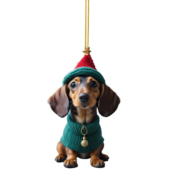 5 stk. Julede Sjove Dachshund Bilpynt Hængende Flade Bilinteriør Hængende