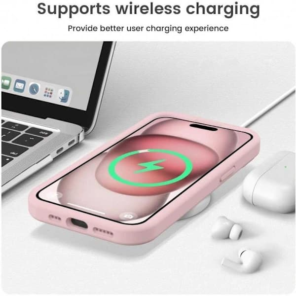 Gummifodral för iPhone 15 med kameraskydd, flytande skyddande V2 - Rosa