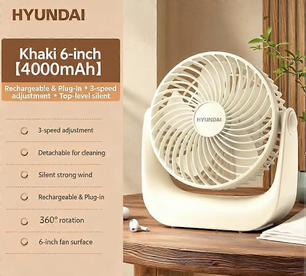 HYUNDAI Ventilator - 3-trins skrivebordsventilator til hjemmekontoret, UK-stik Aesap 2000w