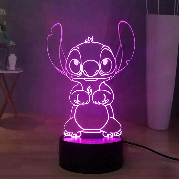 Stitch 3d-lampe - LED-natlys med fjernbetjening (16 farver)