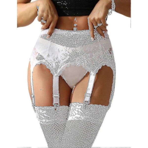 Damstrumpband Plus Size Spetsstrumpband Och 6 Metallklämmor Justerbara Underkläder Strumpbyxor U WhiteA