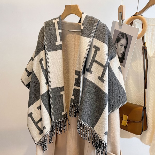 Tassel skjerf for kvinner H høst og vinter varm dobbeltsidig skjerf pink brown