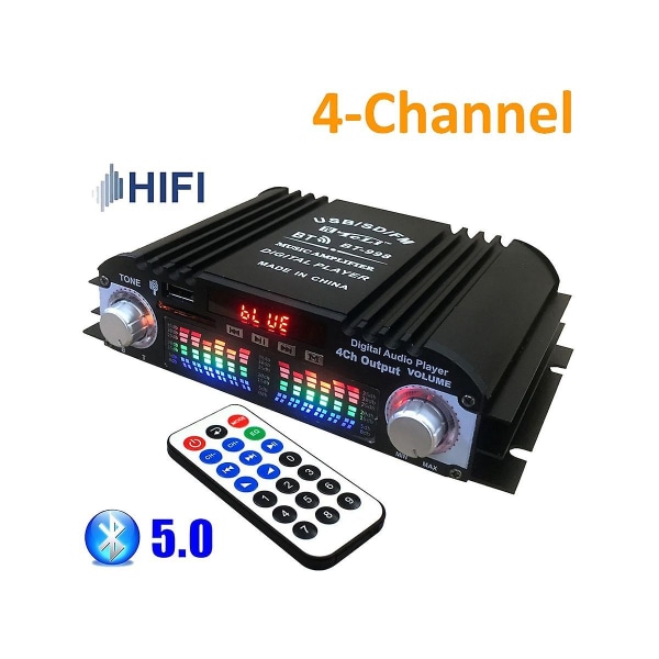 Bluetooth 5.0 Hifi ljudförstärkare 4-kanals digital ljudförstärkare för hemljudsystem, bil, karaoke stöder USB SD Aux