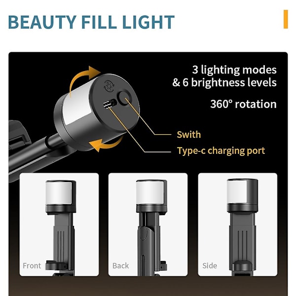 Drejeligt Fyldlys Tripod Selfie Stick Telefonholder
