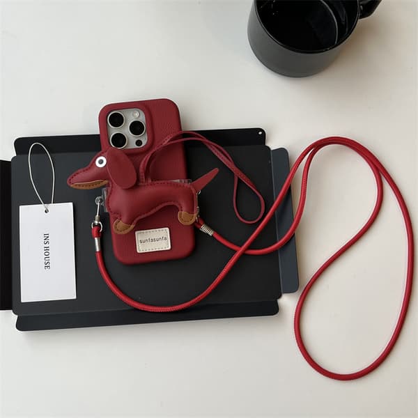 Sød Dachshund læder klips telefon etui iphone15pro maX