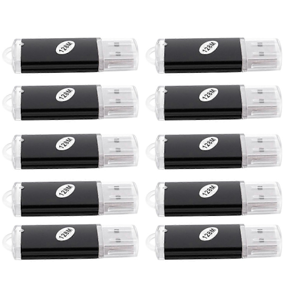 10 x USB-hukommelse 2.0 Hukommelseskort Flashdrev 128MB Gave Sort