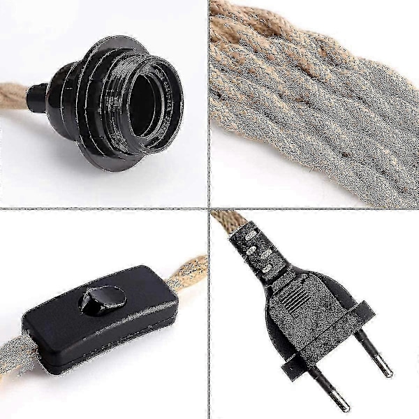 2-pack Hänglampor med Strömbrytare, Hamparep med 4,5 m Kabel, E27-sockel för Hall, Kök, Matbord, Bar (utan Glödlampa)