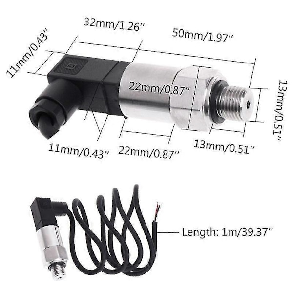 Tryktransmitter Tryktransducer Sensor 0-10Bar 9-32VDC G1/4 4-20MA 0.5%