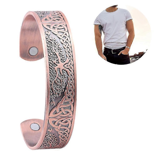 Rød Kobber Armbånd Til Mænd Vintage Træ Af Livet Knude Totem Sundhedspleje Magnetisk