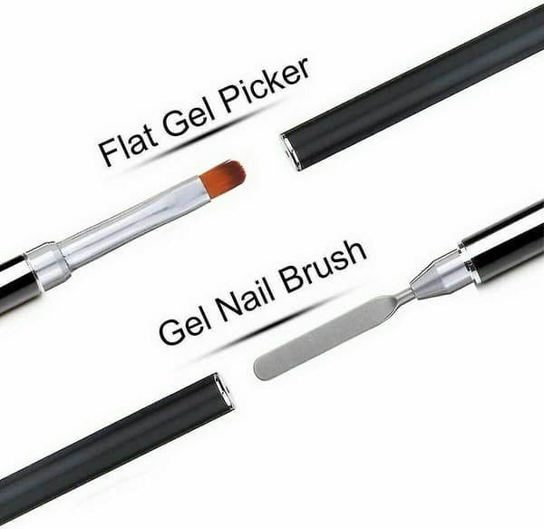 2 i 1 Rustfrit Stål Design Dobbeltsidet Polygel Neglebørste & Picker Børsteværktøj (sort, 2 stk)