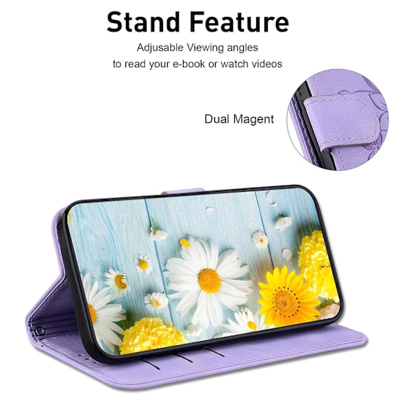 Til Sony Xperia 5 VI Etui med Håndrem PU Læder Blomster Telefon Cover - Lilla