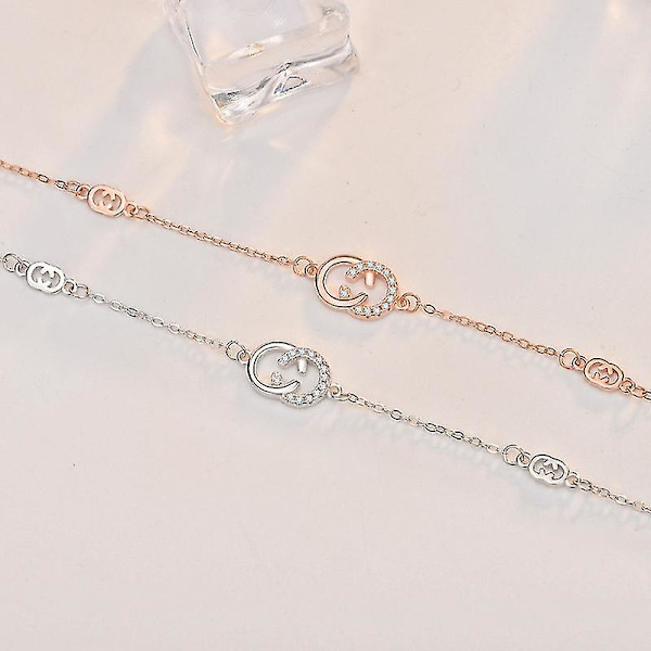 S925 Sterling Sølv Bogstav Dobbelt C Armbånd Kvinde Niche Design Styl