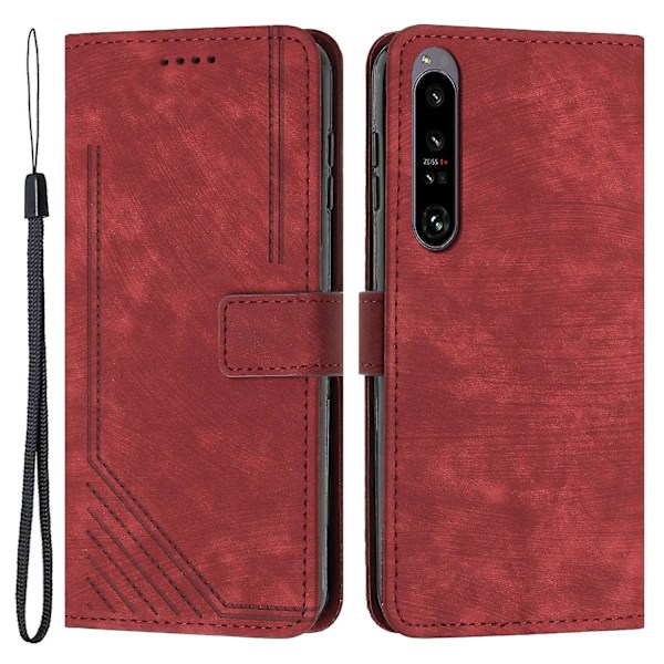 For Sony Xperia 1 IV 5G Skin-touch Wallet Shockproof Shell Lines Imprint Phone Case with Stand