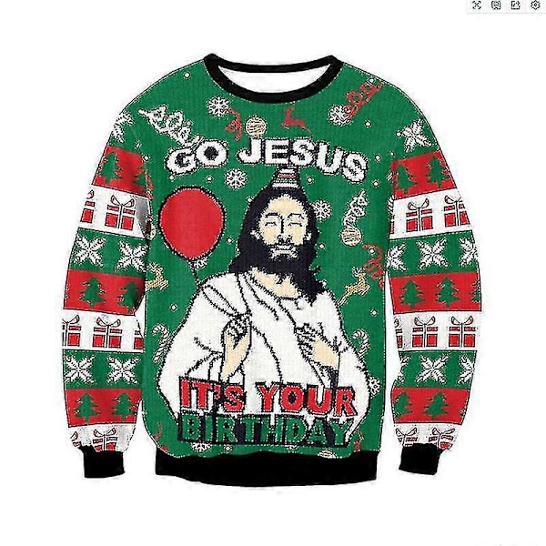 Jeesus-paita Vihreä 3D-tulostus Joulujuhlapaita Aikuisten Miehille ja Naisille Vaatteet (S-XXL)