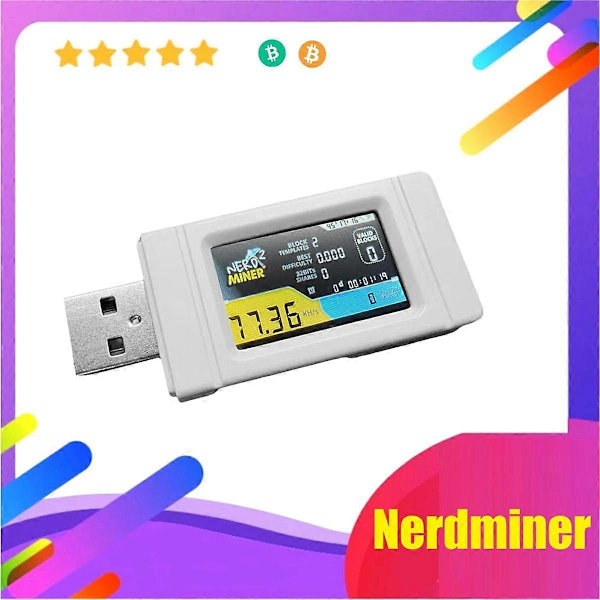 Nerdminer USB Miner 77KH/S med fargeskjerm BTC Solo Lotteri Mining Miner Mini Bitcoin BTC Miner Nerd Miner