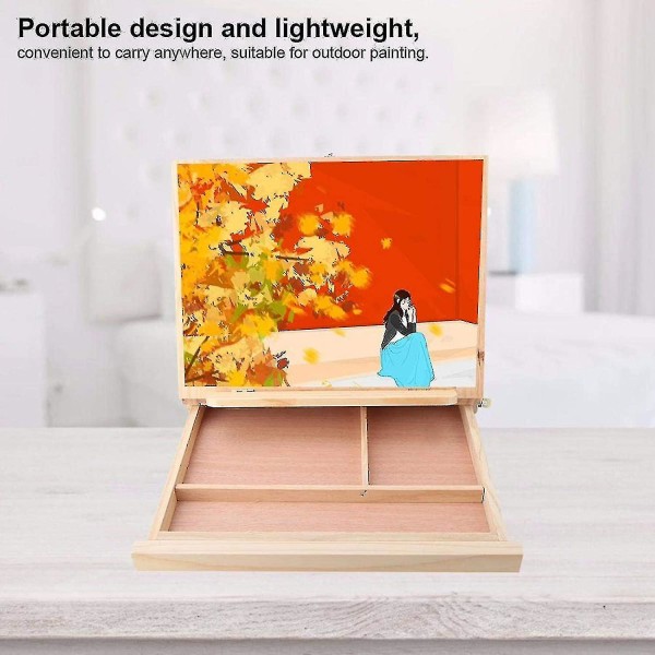 Taidepöytäteline, säädettävä taitettava puinen maalausteline, monikäyttöinen taiteellinen maalausteline, kannettava pöytäteline, jossa on laatikko maalausta ja piirtämistä varten