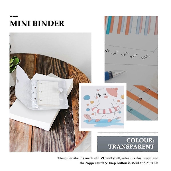 Mini Binderlommer, 3-Huls Genopfyldningsbar Notesbog Tilbehørssæt, Transparent PVC Løsblad Notesbog