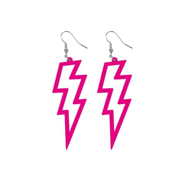 Øreringe til kvinder i 80'er-stil, neon akryl lynøreringe, perfekte til 80'er-temafester.