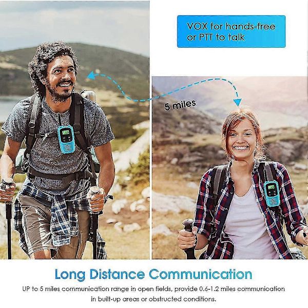 Långräckviddiga Walkie Talkies med 22 Kanaler och Scan-ficklampa för Vuxna Familj Vandring Cykling Utomhus Camping (blå)