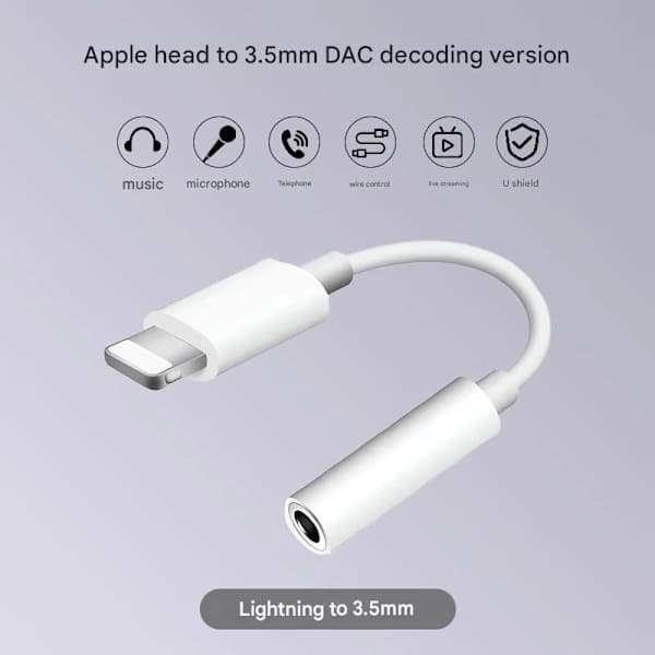 Lightning–3,5 mm AUX - iPhone / Apple - kuulokeadapteri (valkoinen)