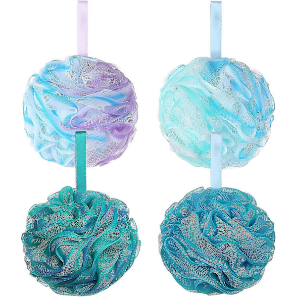 Brusepude Loofah 75g/stk Ekstra Stor Brusepude Bruse Svampe Bruse Scrunchie Krops Pude Bruse Peeling Bade Svampe Til Voksne, Sæt Af 4 Blomster