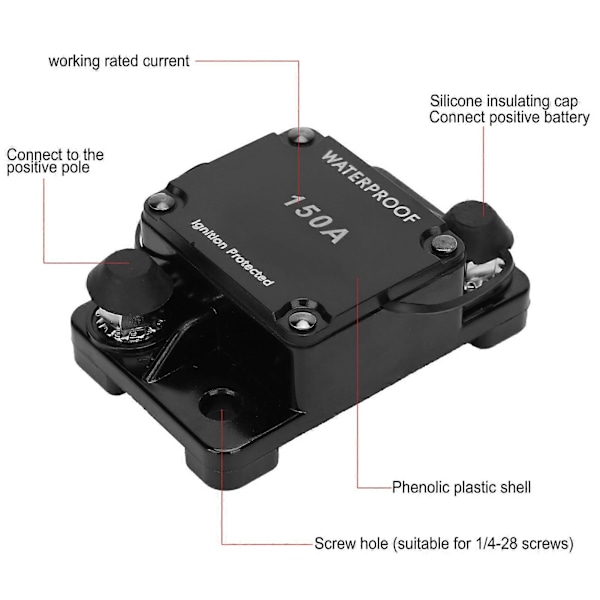 Sikringsautomat med automatisk nulstilling, vandtæt, DC12-24V HT-608 150A YEMAA