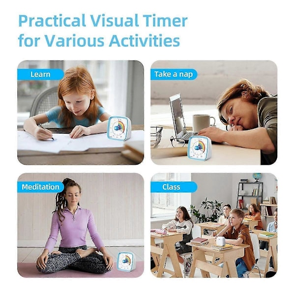60-minutters visuell timer med nattlys, nedtellingstimer, Pomodoro-timer med regnbue-mønster for barn