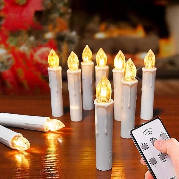 Muoivg langattomat ja liekettömät kynttilät, 10 pakkauksen langattomia led-joulukynttilöitä, joulukuusen kynttilöitä kaukosäätimellä ja irrotettavilla siteillä, led kartio