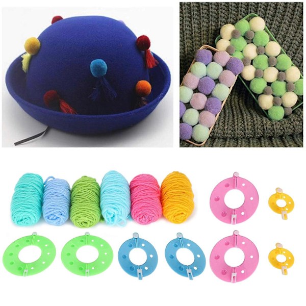 Pompom Maker-sett Fargerike Fluff Ball Weaver DIY 6 Farger Ullgarn Strikking Håndverk Gaver YEMAA