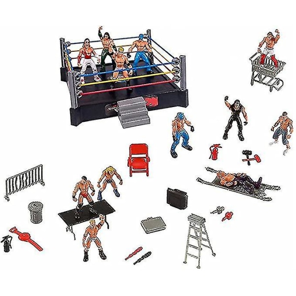 Wwe Mini Wrestling Figur Lekset, Wrestler Warriors Leksaker med fyrkantig ring och tillbehör, roliga miniatyr fighting actionfigurer Present Hög kvalitet