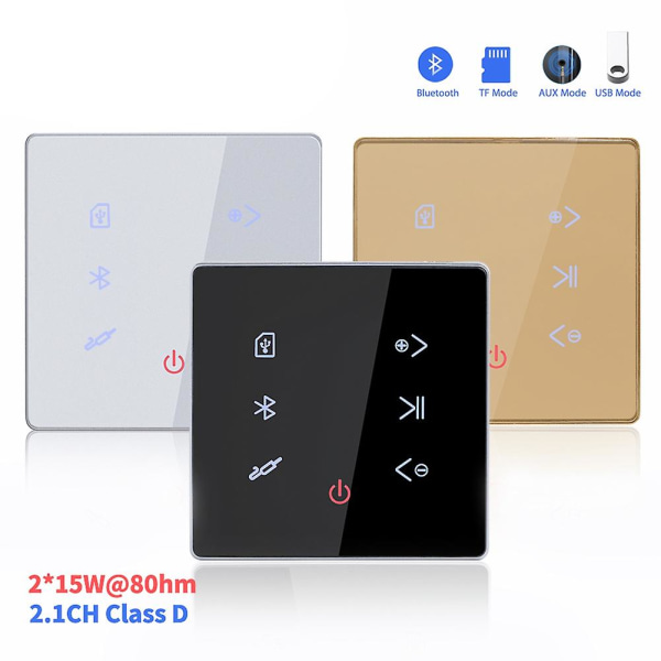 Bluetooth förstärkare i vägg USB SD-kort Musikpanel Bakgrund Stereo Hotellrestaurang (svart)