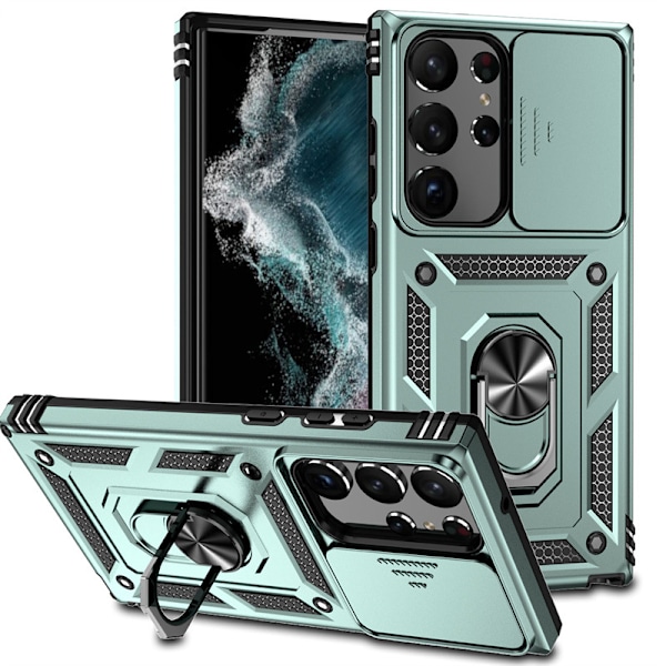 Tillämplig på SM S23Plus Ring Push Window Mobiltelefonfodral Två-i-ett Fäste Anti-fall Skyddande Skal Dark green