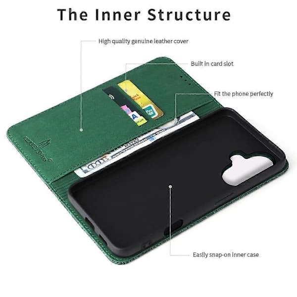 Ægte læder pung etui med krokodille tekstur til iPhone 16 Plus - Grøn