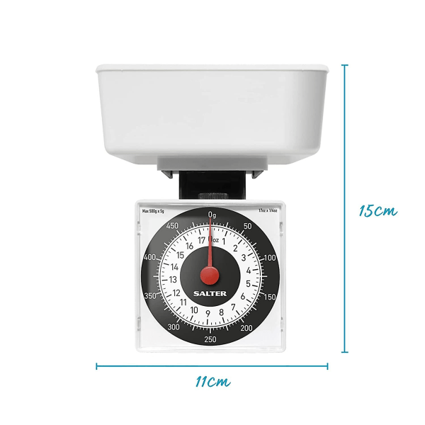 Mekaaninen keittiövaaka Salter 022 Whdr, pieni/kompakti matkustamiseen, kapasiteetti 500 g, mittaus 5 g:n välein, tarkka annosvalvonta ruoan punnitus