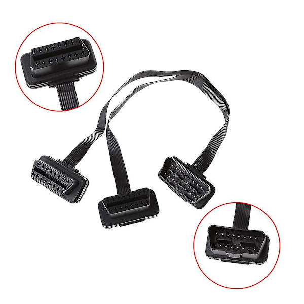 16 Pin Obd2 Han-til-dobbelt Hun Splitter Flad Tynd Y-stik Forlængerkabel-mxbc