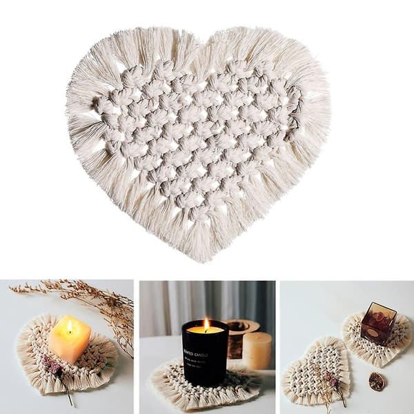 Hjerteformede Tasselbrett Sklisikre Isolerende Underlag Koster (2 Stykker, Beige)