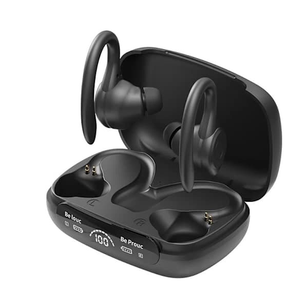Bluetooth Stereo Høretelefoner med Bløde Gummiørepropper og Digitalt Display, Sort [co]