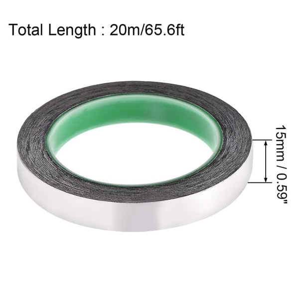 15mm Aluminiumfolietejp Högtemperaturtejp för HVAC, tätning, lagning av varma och kalla luftkanaler Limtejp 20m/65ft (silver) 1st