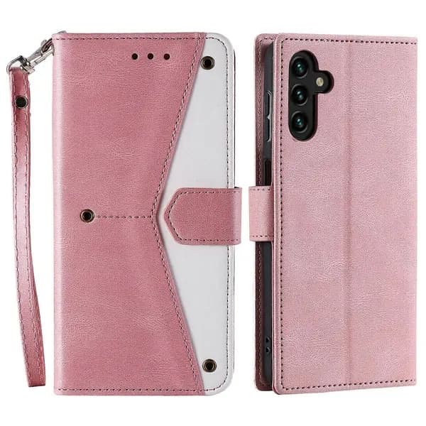 Fodral för Samsung Galaxy A17 5G Läderfodral Splicing Stitching Plånboksfodral med handledsrem Roséguld