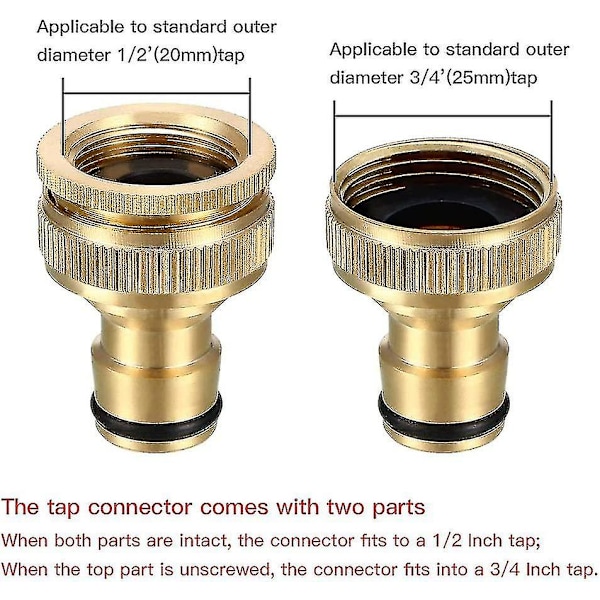 Sæt med 2 messing haveslange konnektor hane adapter 1/2\" og 3/4\" slange hane gevind adapter til køkken havehane hane bedste gave(kui)