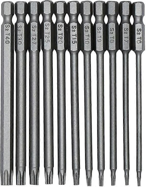 11 stycken 100mm S2 1/4 tum Torx skruvbits Precision Hex skaftborr