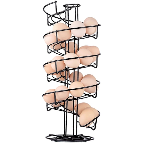 Äggdispenser, äggspiral i rostfritt stål, spiraldesign, äggställ för förvaring av ca 30-36 ägg, svart