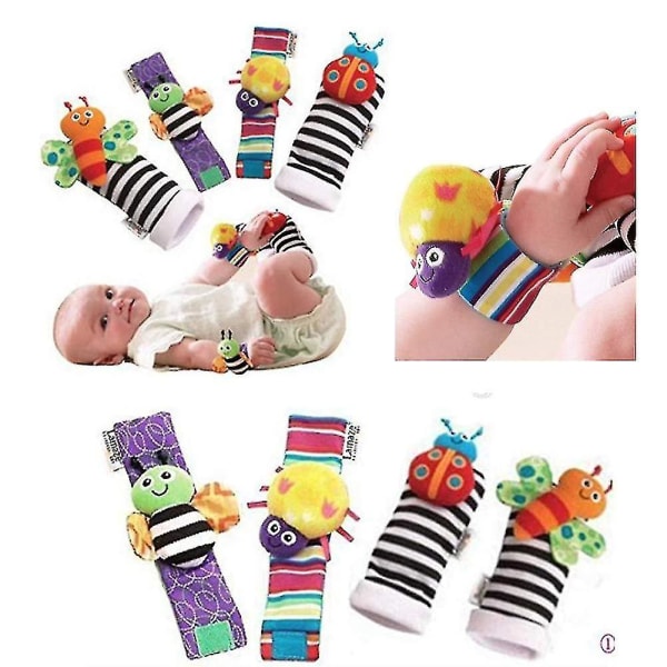 4-pack spädbarns- och baby härliga strumpor och handledsrem Leksak Tecknad djurformade handledsskaller