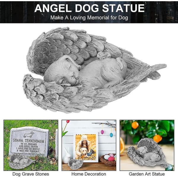 Pet Memorial Stone Resin Memorial Staty Gravstenskyrkogård Husdjurshund Memorial Days Present Sovhund Ängel Estatua Para Mascotas Queridas Grå